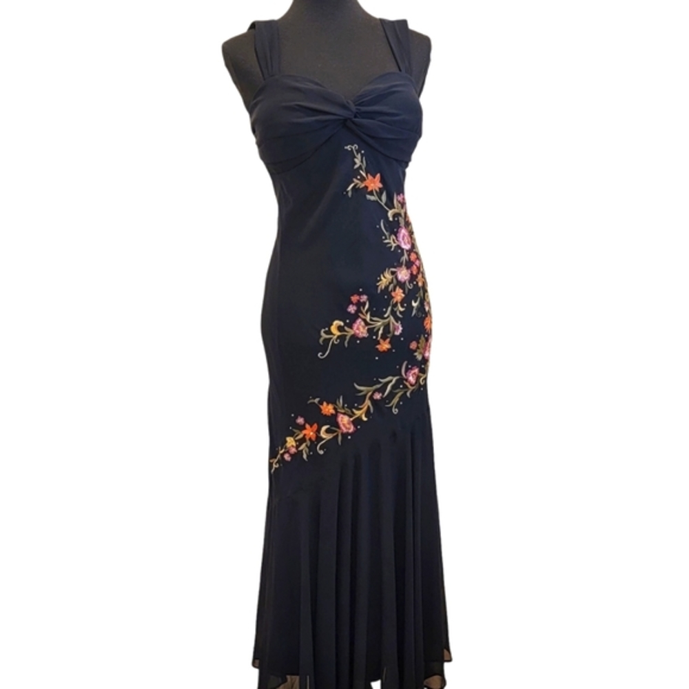 Dressbarn Chiffon Embroidery Floral Ruffle Dress